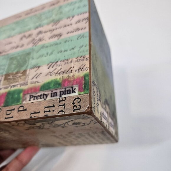 Lisa Kaus Whimsical Bird Print Mini Wooden Drawer Box Desk Storage Collage Words - Picture 7 of 12